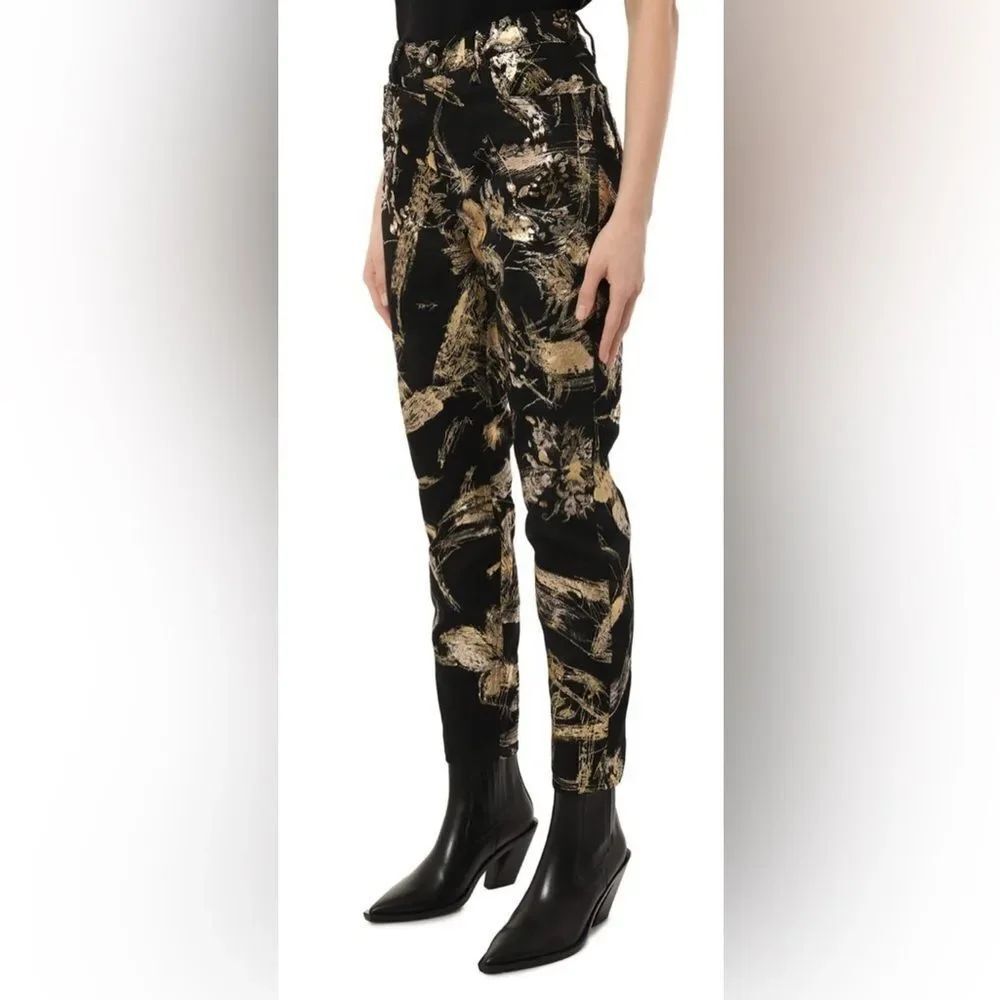 Ralph Lauren Purple Label Black and Gold Straight Leg Jeans, size26, MSRP $2490